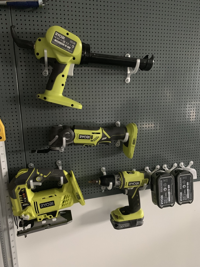 Biltema Pegboard(12mm spacing 4mm hole) Tool / Drill Mounts. Fits Ryobi and other brands.
