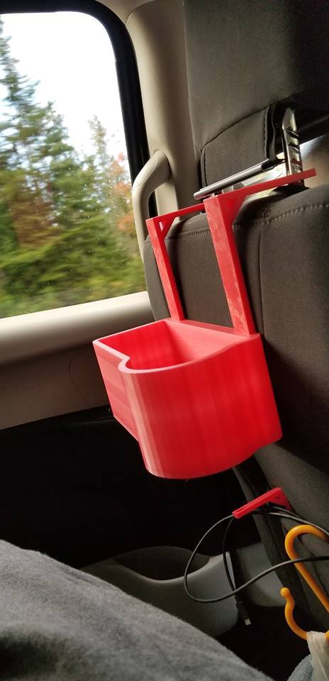 Car headrest cup holder/organizer
