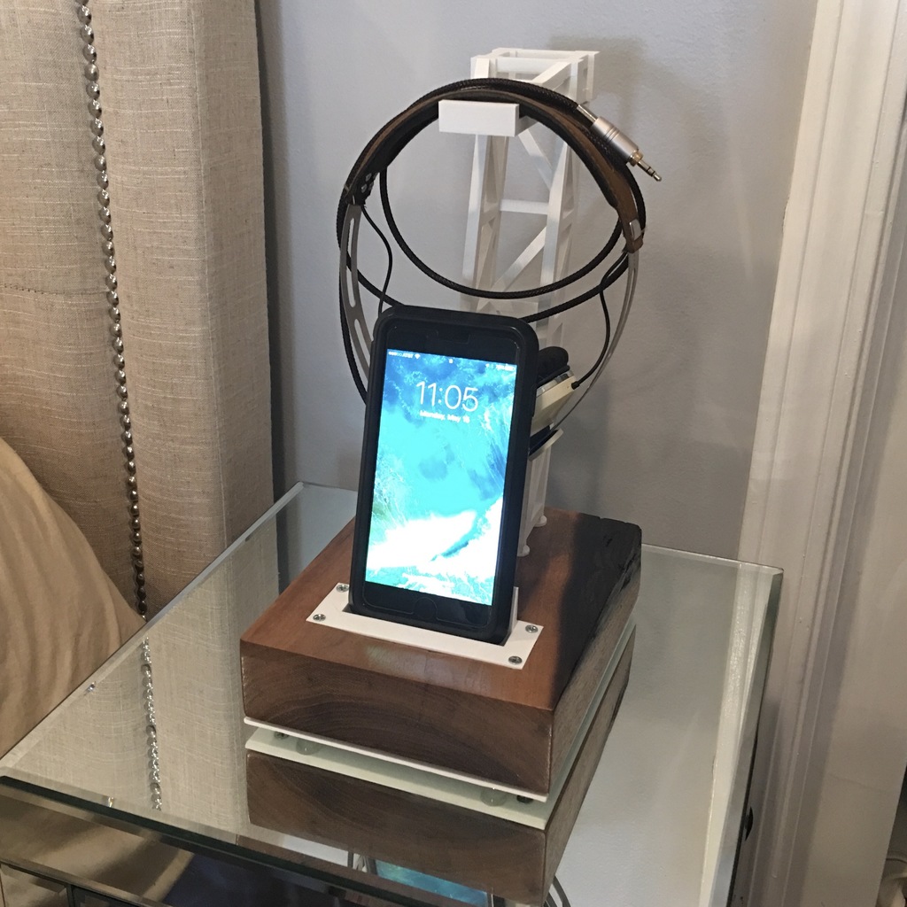 3D Printed and Walnut Headphone Stand and Cellphone Charger