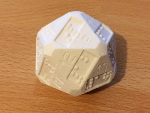 D20 20 Sided Dice With Additional Braille Numbers