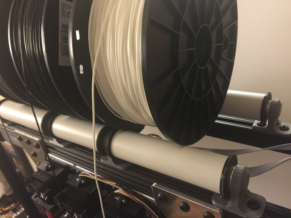 Universal Filament Spool Rollers -  using 1" PVC & printed ends for 8mm rod