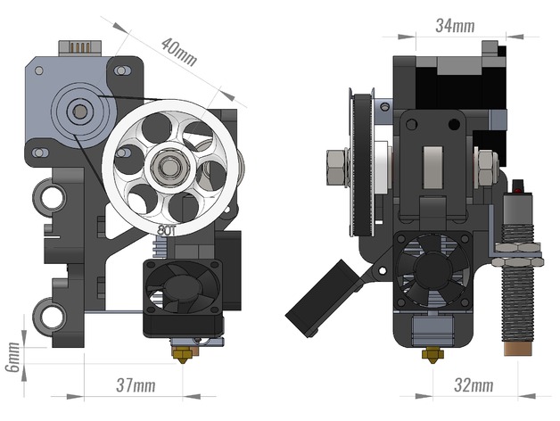 E3D v6 Belt Driven Extruder (3mm / 1.75mm) for Prusa i3