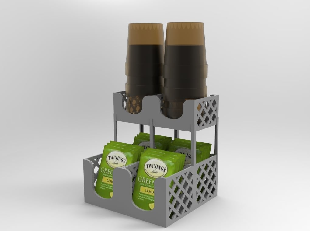 Tea Bag Caddy with Paper Cup [easy to print] - tea bag holder