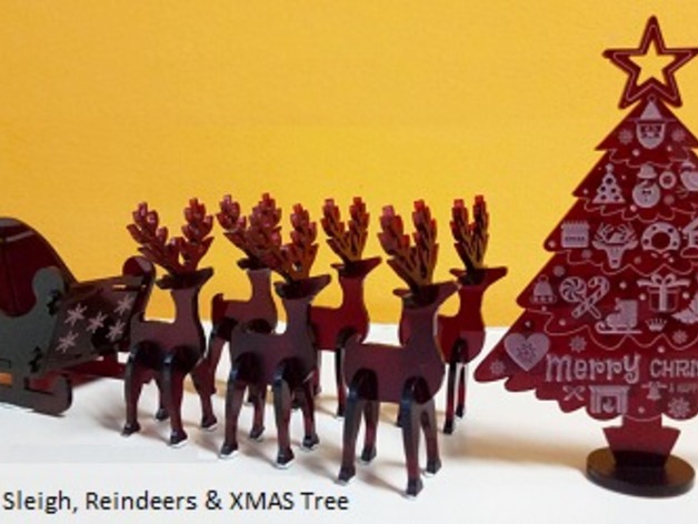 Laser cut Christmas Sleigh & Reindeer