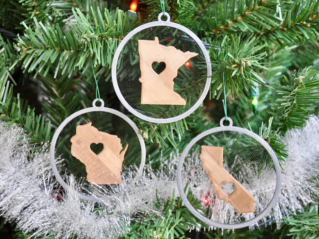Floating State Ornaments with Heart Cutout 