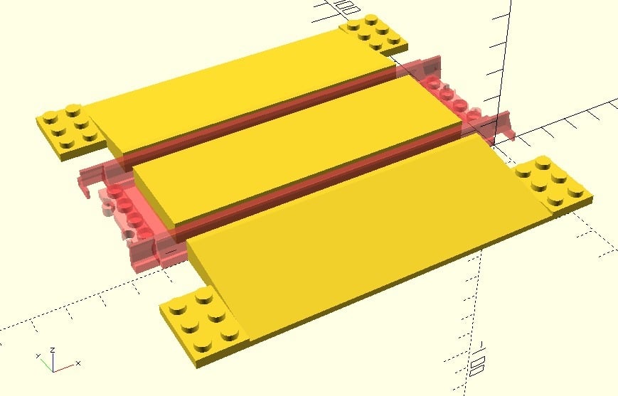 Lego City Train Track compatible X-Cross Bahnübergang Trackcrossing OpenSCAD smuk version