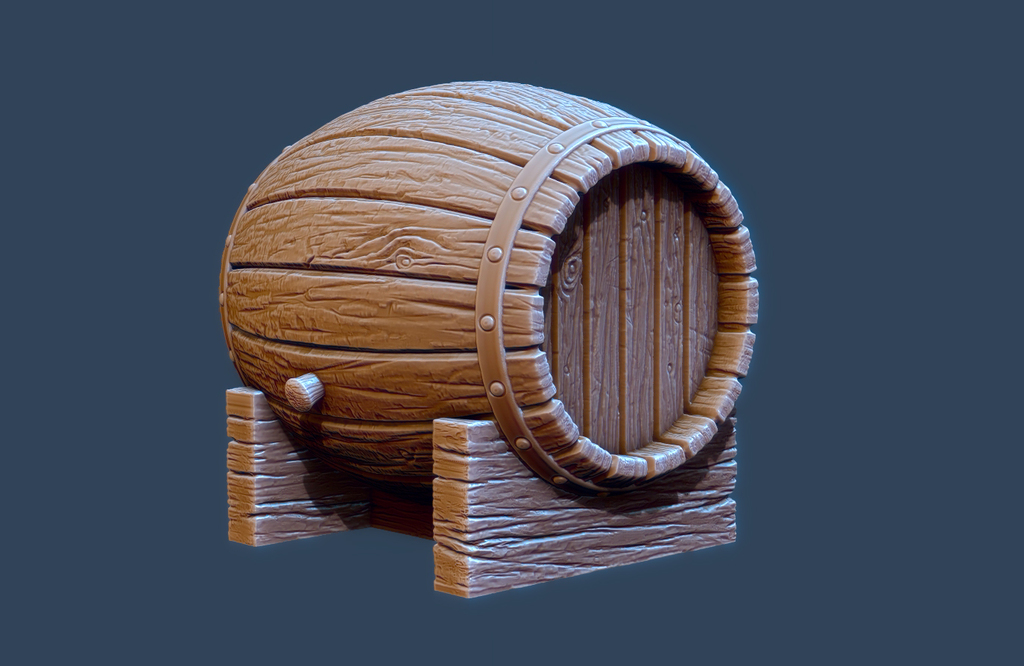Wooden Barrel and Stand