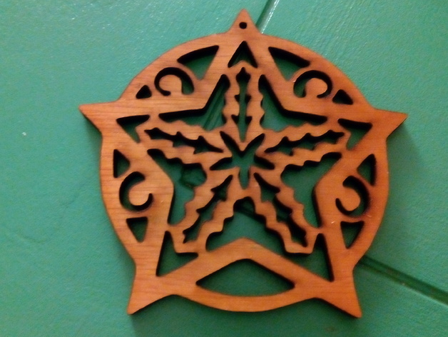 Christmas Tree Ornament - Star with holly Flat (laser cutter version)