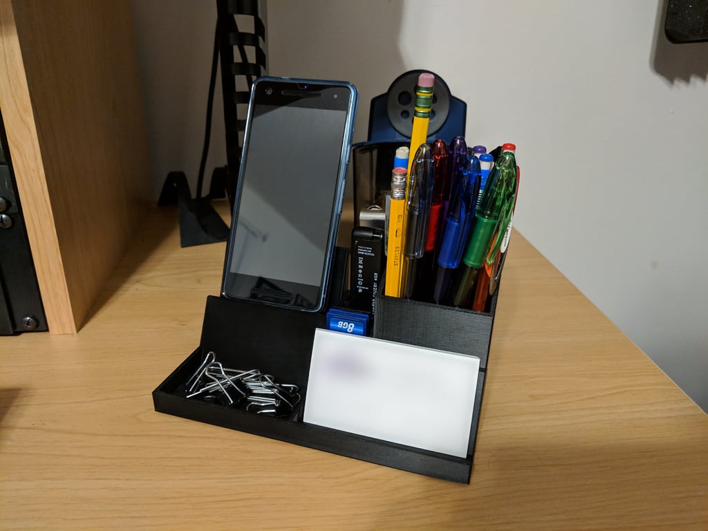 Desk Organizer w/ Phone Stand, Business Card Holder, & USB/SD Storage