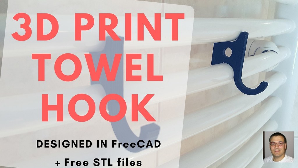 Radiator Towel Hook / Hanger  - 3D print - FreeCAD DIY design