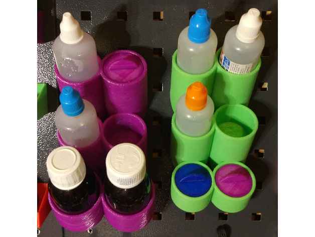 Chemical bottles holders with drawers for OBI pegboards.123dx