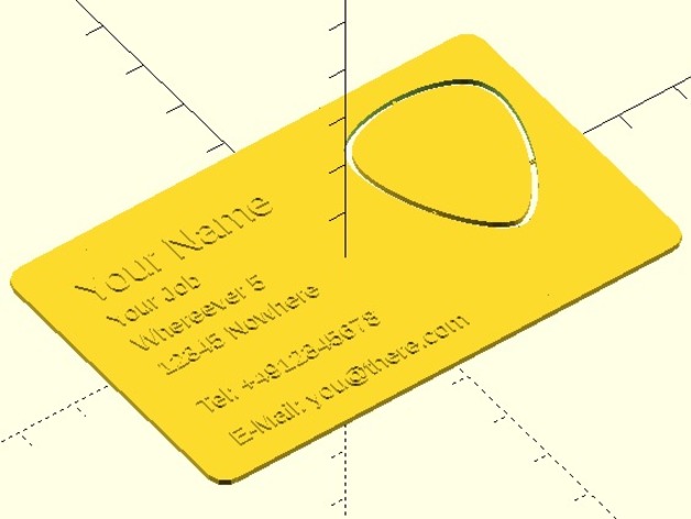 business card with plectrum