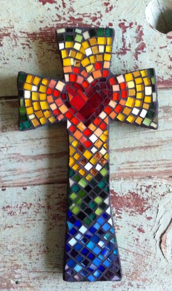 Cross With Heart (Rainbow Mosaic)