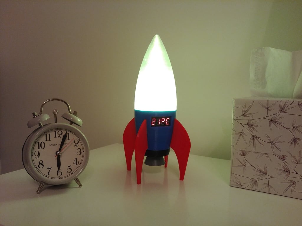 Retro Rocket LED Lamp with Digital Thermometer
