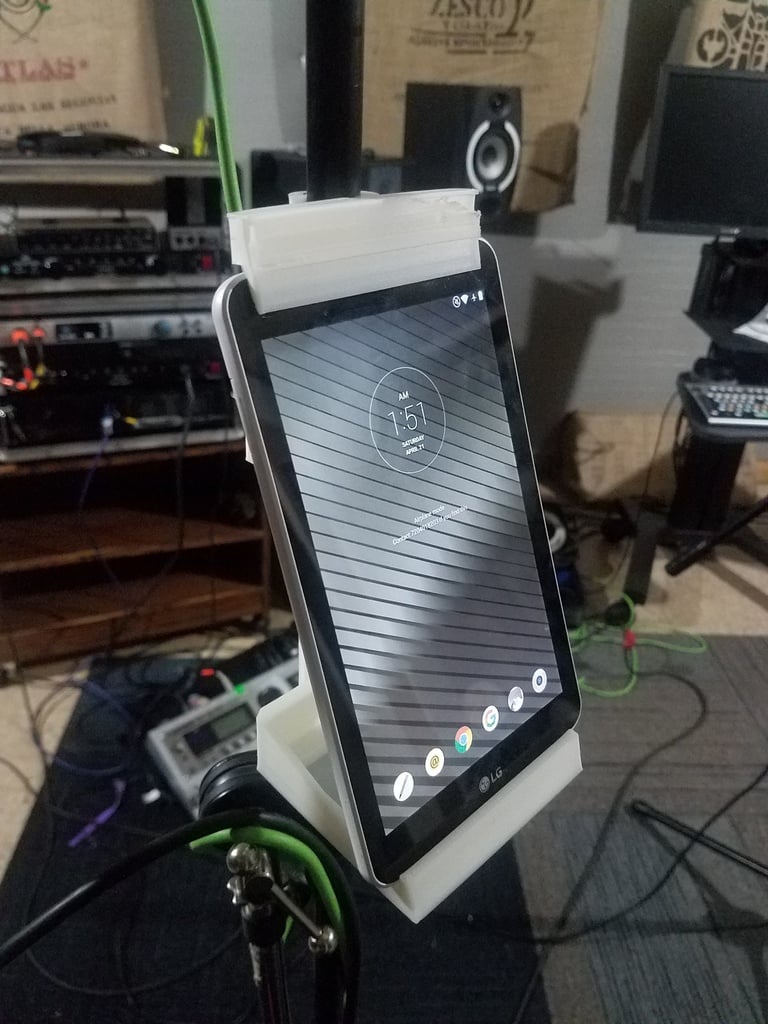 Simple Tablet / Phone Holder to Mic Stand w/ Tray & Pick Clip