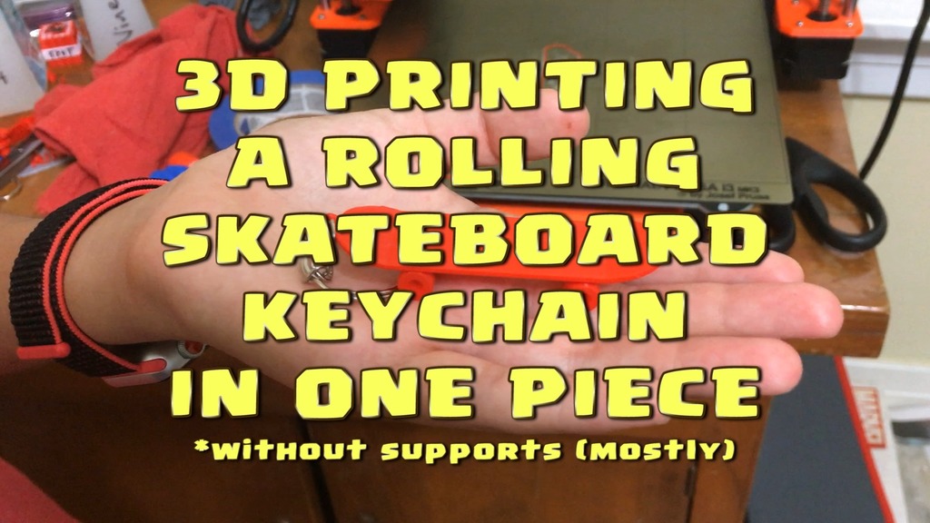 Skateboard Keychain (Print in place rolling wheels)