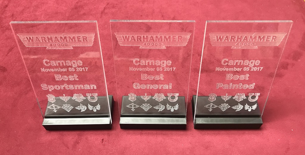 Tournaments Awards / Plaque / Trophy - Laser Cut 0.20in Clear Acrylic and a 3D Printed Base
