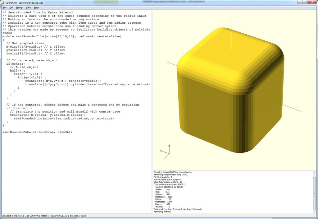 semiRoundedCube openscad module
