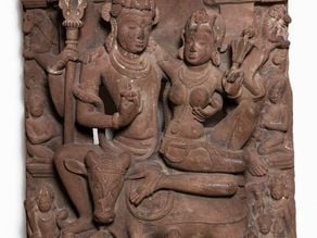Shiva and Uma Seated on the Bull Nandi in Loving Embrace, 9th century