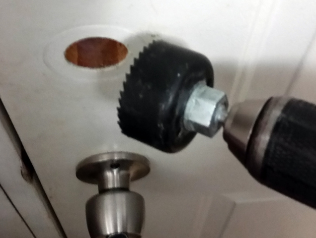 1.5" to 2-1/8 plug for drilling out larger hole for new deadbolt