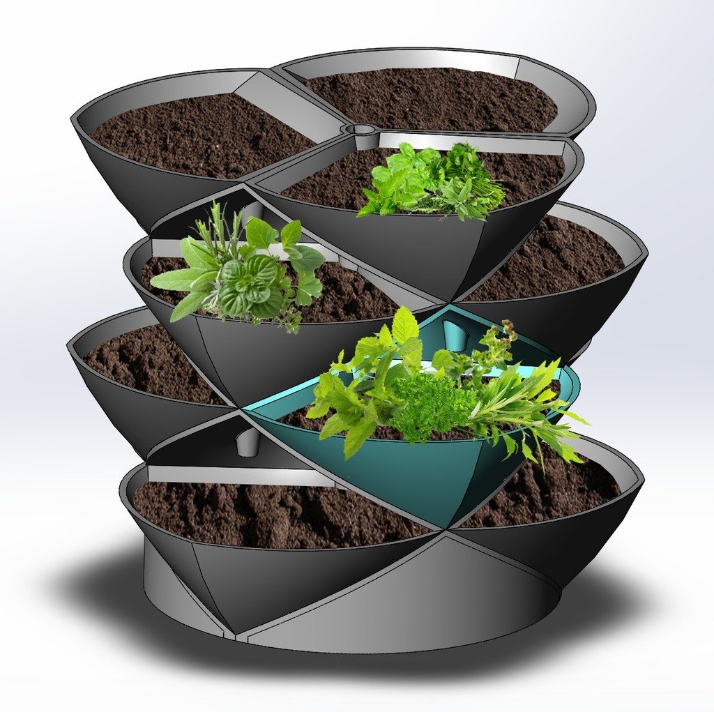 Stacking Planter Pods, a new concept in vertical, nesting herb and flower gardens - UPDATED to Version 2