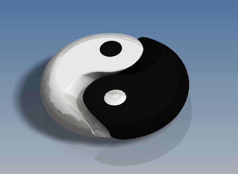 3D rounded Ying and Yang symbol