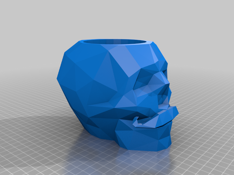 Low Poly Skull Pen Holder With Moustache
