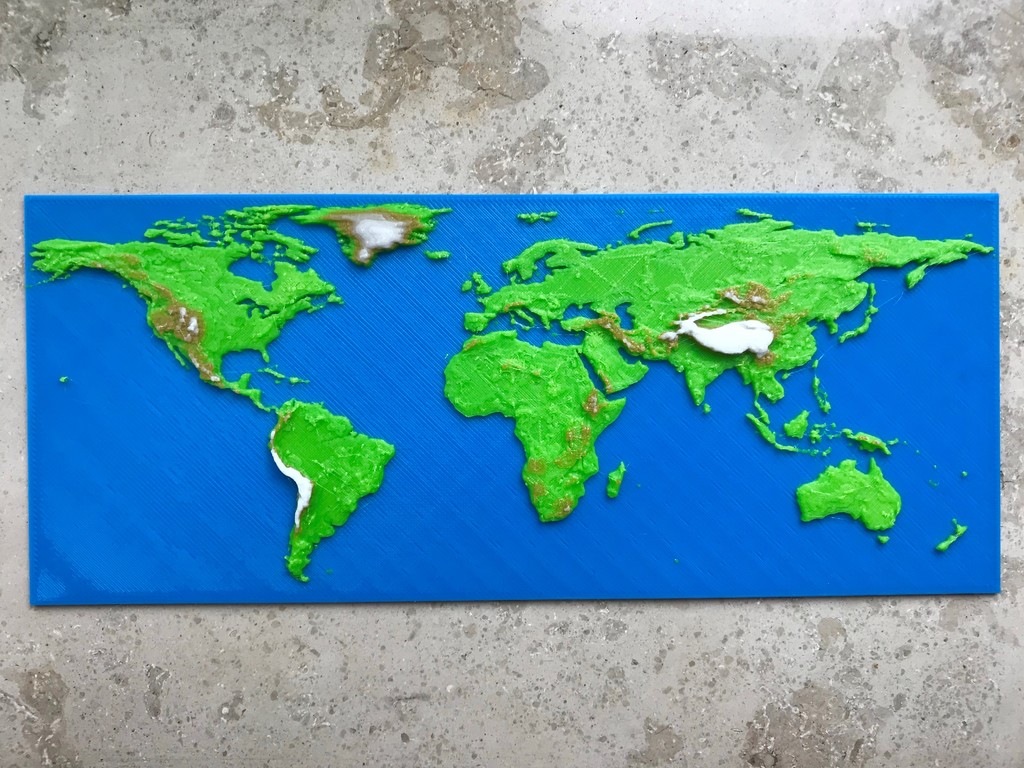 Elevation World Map (no multi color printer needed)
