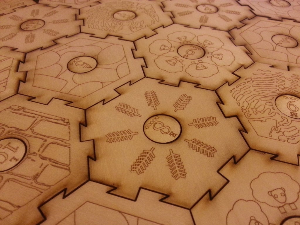 Settlers of Catan laser-cut interlocking tiles