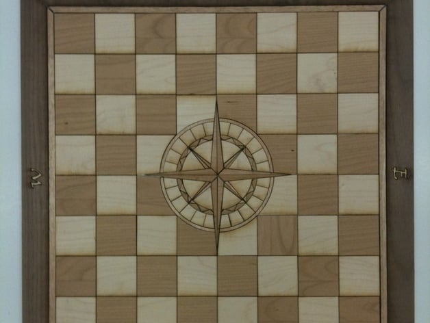 Laser Cut Chess Board with Compass Rose Inlay