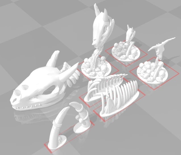 Giant Ribcage, Skull piles with bull skull or dragon skulls, Giant Tusks for 28mm wargames or RPGs