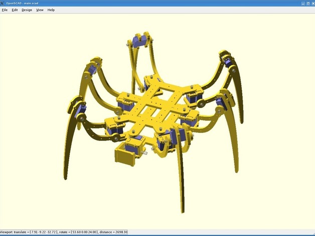 SpiderBot (Hexapod) OpenSCAD Model