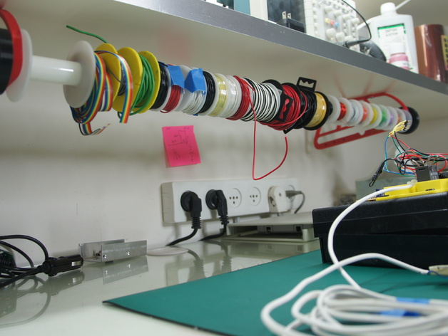 Retractable wire spool holder (under the shelf, for electronics labs)