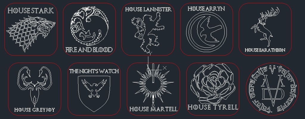 Remix of Game of Thrones Great House Sigil Coasters by Tronn RED cutting line