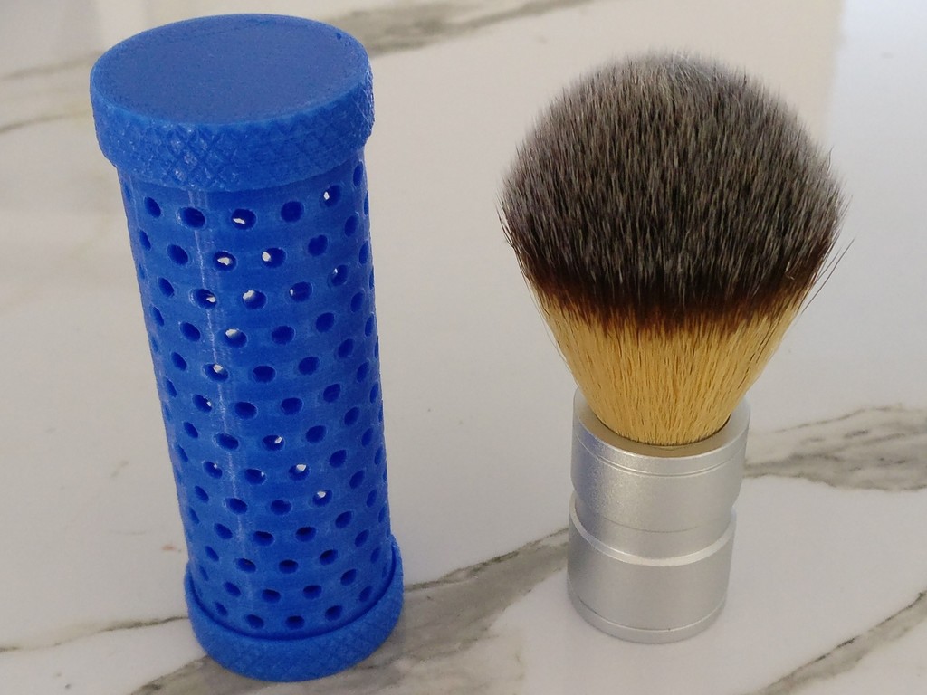 Synthetic shaving brush travel container