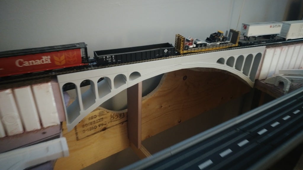 HO scale double arch train bridge