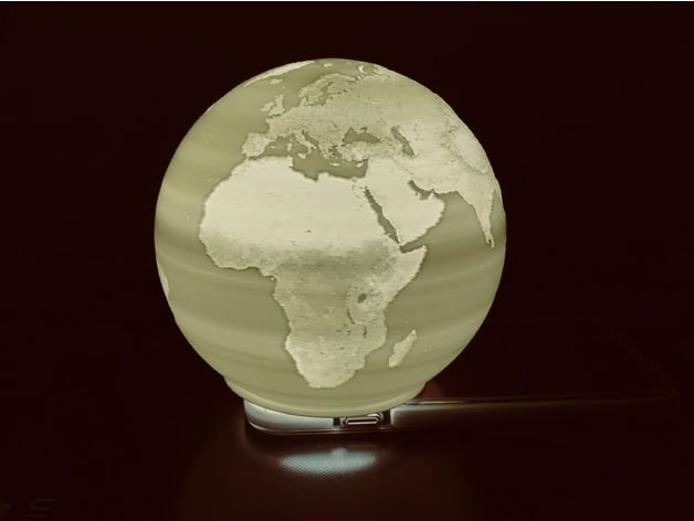 Spherical Lithophane World Map 12Cm Remix