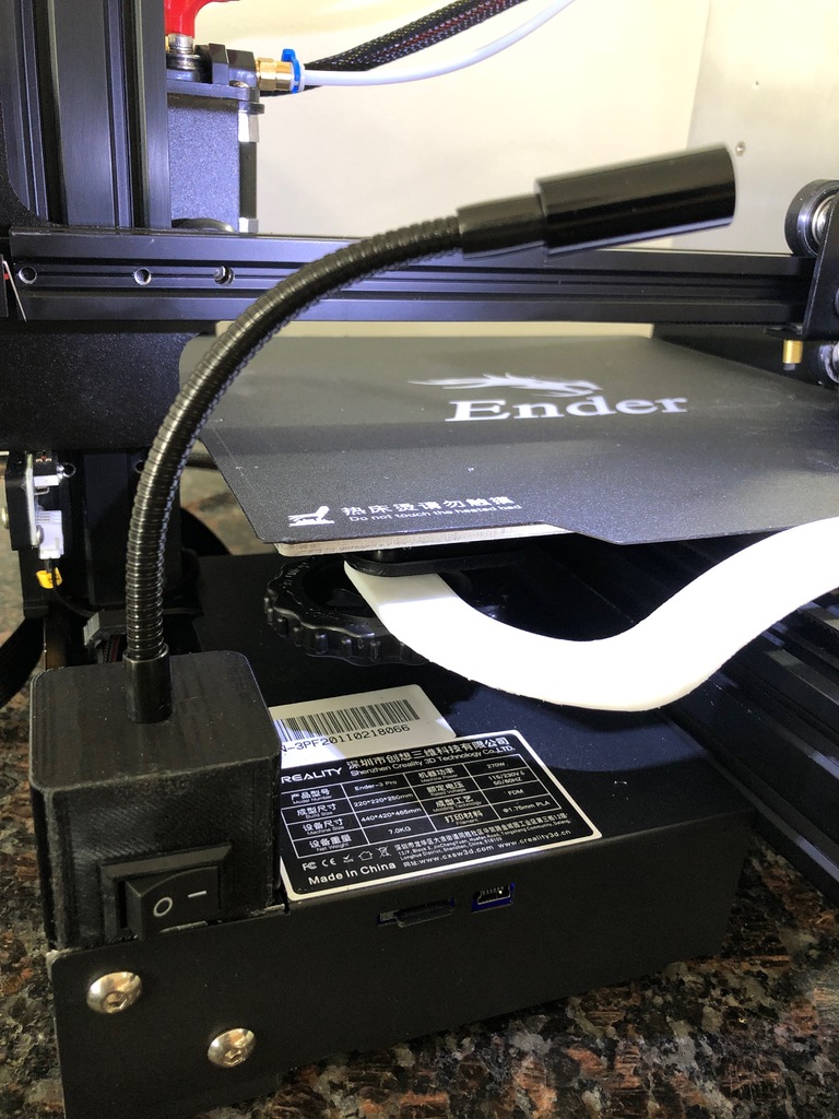 Gooseneck Lamp Base for Ender 3 with Optional Switch