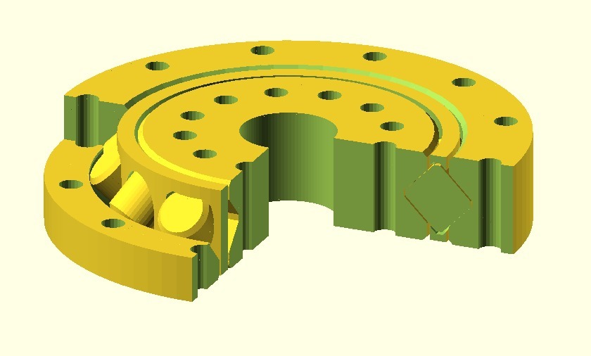 Slew bearing with crossed cylinder rollers and flexible parameters.