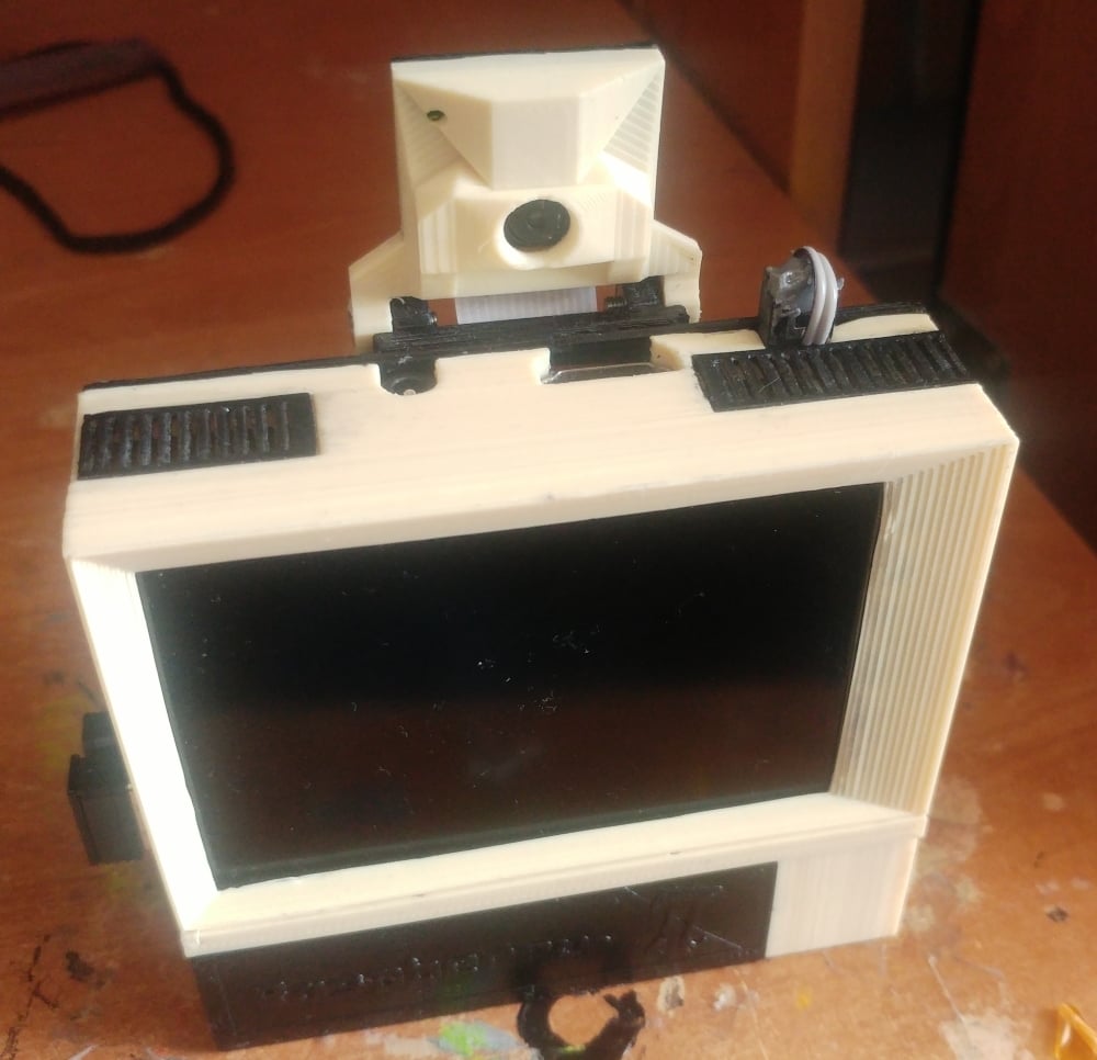 Raspberry Pi model 1, 2, 3, 3+ B "retro computer" case with camera pod 3.5" touchscreen LCD and 18650 basket and room for associated citcuitry