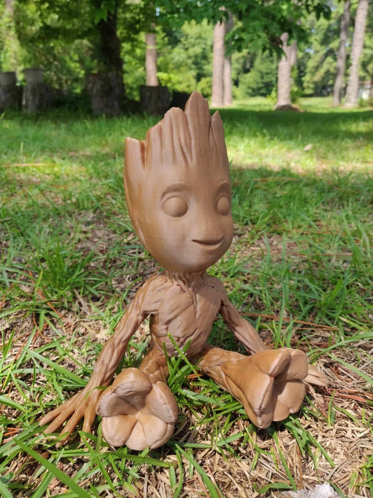 Sitting, Smiling, Baby Groot  (Smoothed, solidified, reinforced)