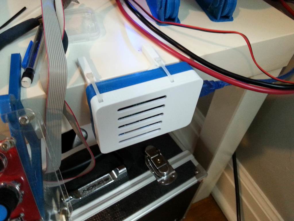 Zip Tie Raspberry Pi3 Case for fastener free mounting to side of Ikea Lack end table