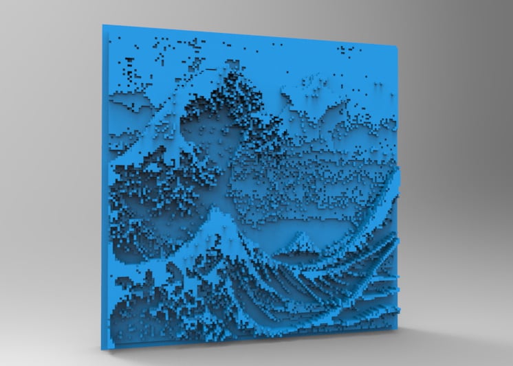 Minecraft 3DPrinting Art Tile - The Great Wave Off Kanagawa -