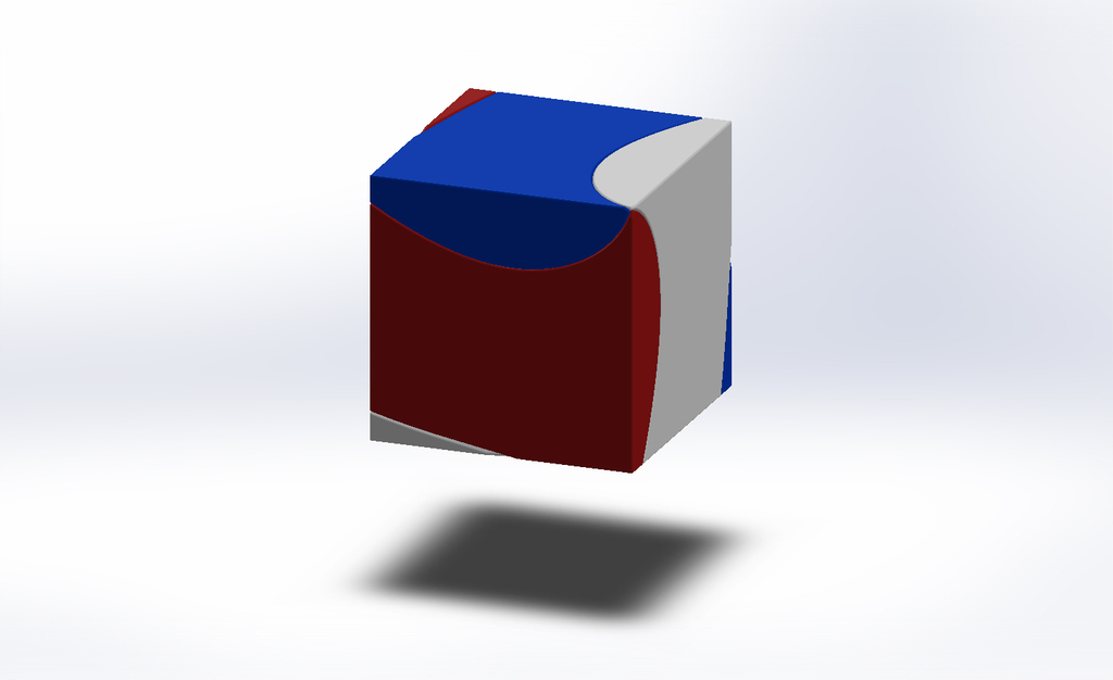 Cube made from 3 identical pieces.  "Trisection of a cube" or "Helicoid Cube"