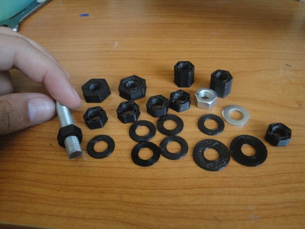 Printable standard M8 Hex nuts and washers