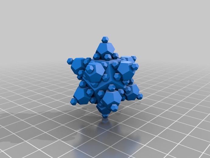 A small stellated dodecahedron approximated by dodecahedra.
