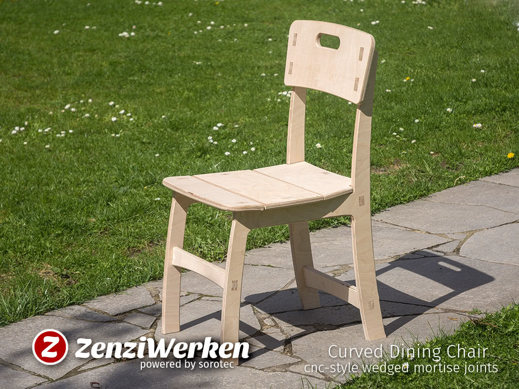 Curved Dining Chair cnc-style wedged mortise joints
