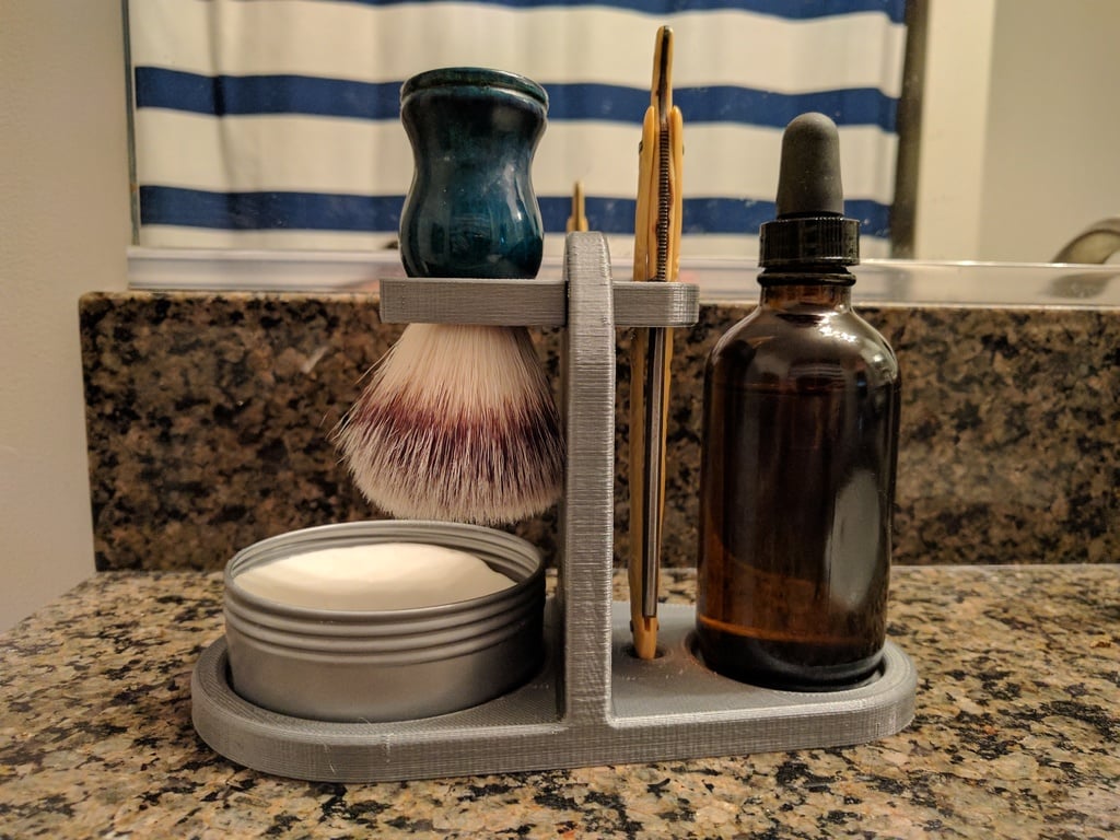 Wet Shaving Stand for Straight Razor, Brush, Soap, and Oil