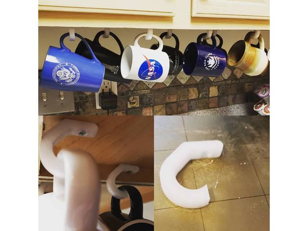 Under Cabinet Coffee Cup Hook Hangers By Maker Guy Thingiverse