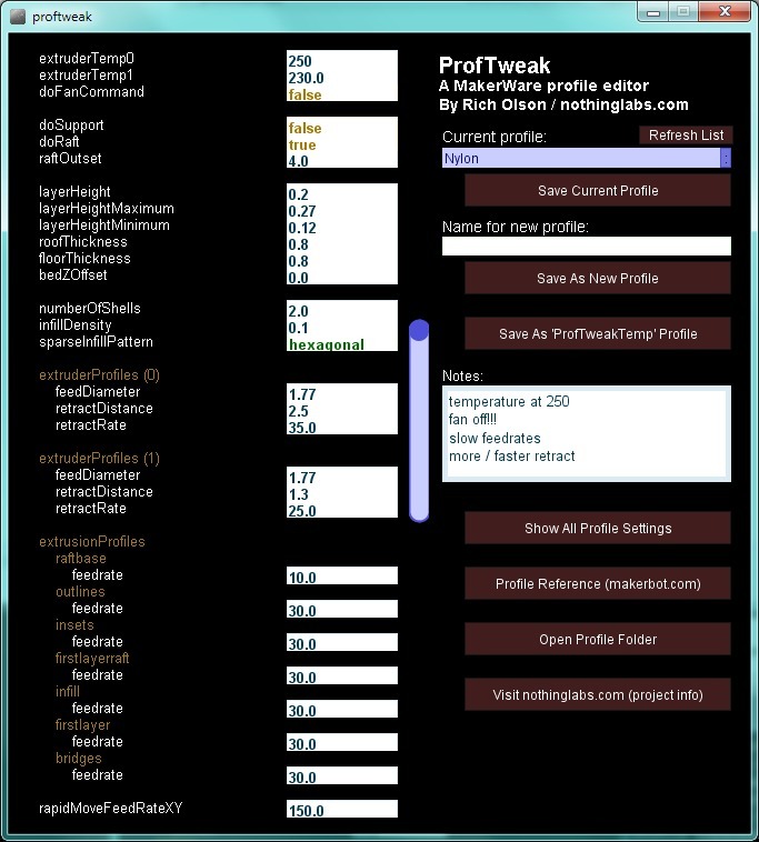 ProfTweak - a MakerWare profile editor